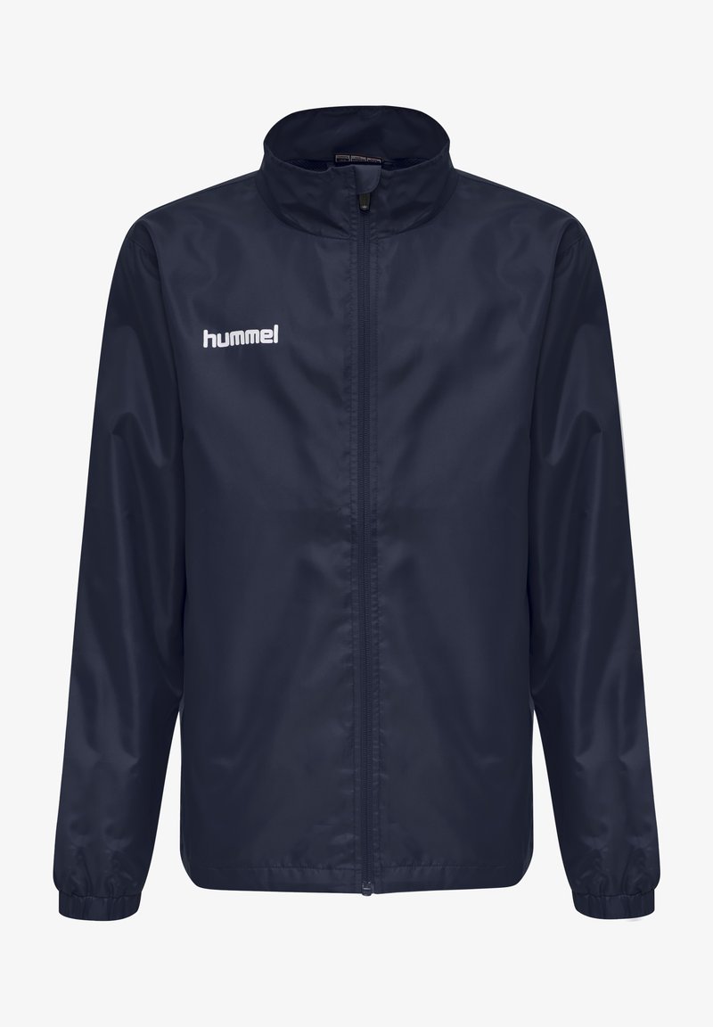 Marine windbreaker jas gemaakt van glad, waterbestendig materiaal. Heeft een rits aan de voorkant en elastische manchetten. Hummel-logo op de borst.