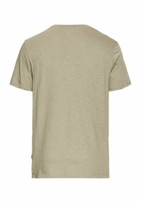 Lys grå T-shirt med korte ærmer og rund hals, lavet af blødt, struktureret stof med et subtilt meleret mønster på overfladen.