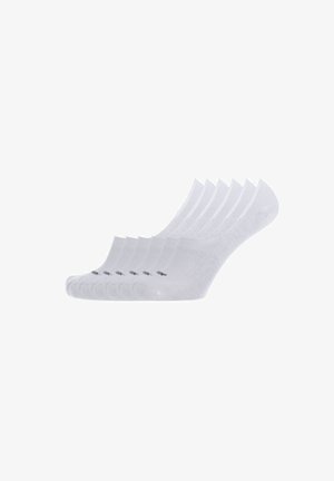 Calzini bianchi alla caviglia, realizzati in materiale morbido e elastico. Presentano un design aderente con una texture liscia e punte rinforzate. Confezione di più paia.