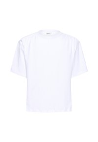 Witte t-shirt met korte mouwen, gemaakt van zachte katoen, met een ronde hals en lichte plooien op de schouders voor extra textuur.