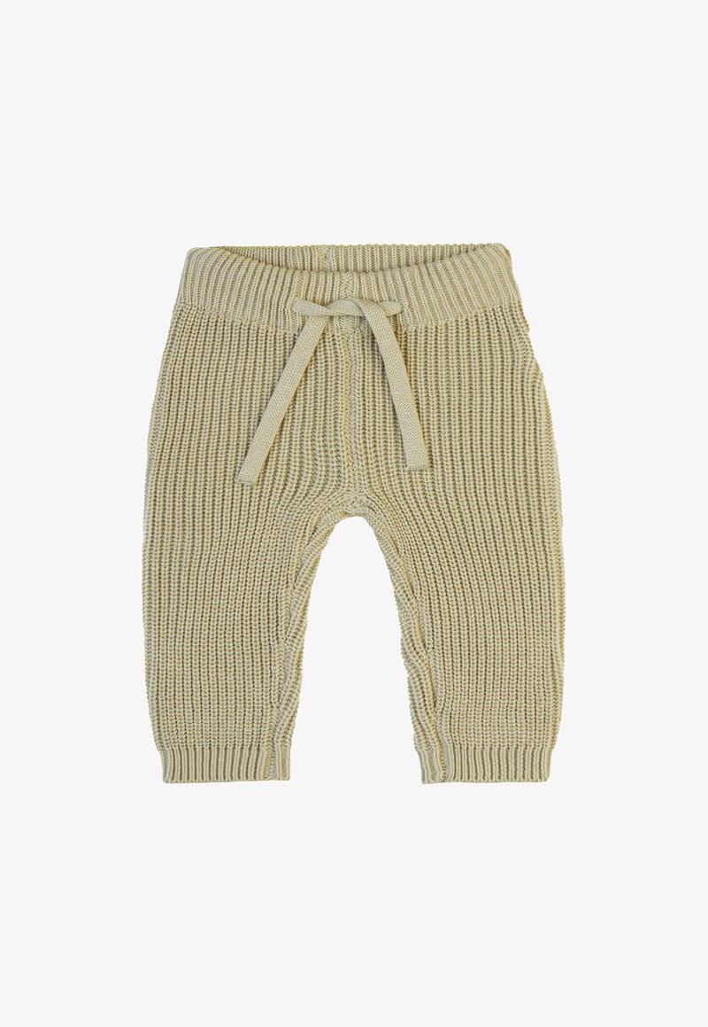 Strickhose in hellbeige mit einem strukturierten Muster, elastischem Taillenbund und einer Kordelzugbindung. Mit umgeschlagenen Säumen und seitlichen Nähten.