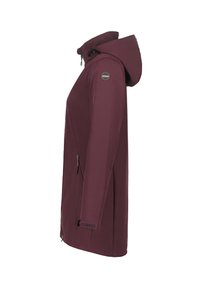 Giacca impermeabile burgundy con cappuccio, tasche con zip e polsini regolabili. Texture liscia con una patch logo sulla parte superiore del braccio.