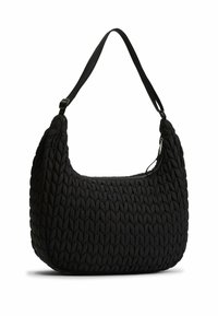 Borsa a spalla nera trapuntata con chiusura a zip e tracolla regolabile, che presenta un motivo testurizzato su tutto il corpo.