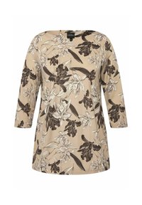 Ulla Popken FLORAL STRETCH FLIT WIDE NECK 3/4 SLEEVE - Blouse - beige