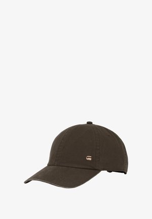 Cappellino da baseball in cotone marrone con visiera arcuata, logo ricamato sul davanti, design a sei pannelli e cinturino regolabile sul retro.
