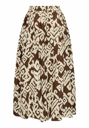 Falda midi con estampado marrón y crema, con cintura elástica y un ajuste suelto y fluido.