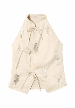 THE-ARE, TOP DE MUJER BORDADO CON ABALORIOS Y CUELLO MAO - Top - perla