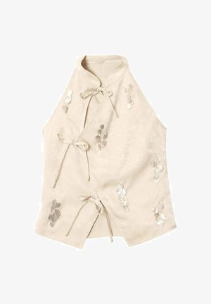 THE-ARE, TOP DE MUJER BORDADO CON ABALORIOS Y CUELLO MAO - Top - perla