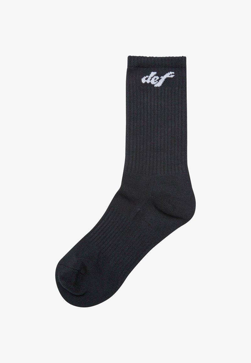 Black ribbed socks with a white "def" logo on the cuff. Made from soft fabric, designed for comfort and daily wear.