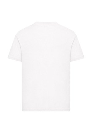 White short-sleeve t-shirt with a crew neck. Smooth cotton texture. No visible patterns or graphics. Standard fit.