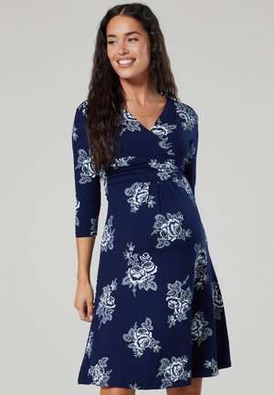 3/4 SLEEVE V-NECK  - Jersey dress - navy / white flowers