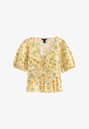 New Look, YELLOW FLORAL PRINT V-NECK TOP - Blusa - orange yellow pattern