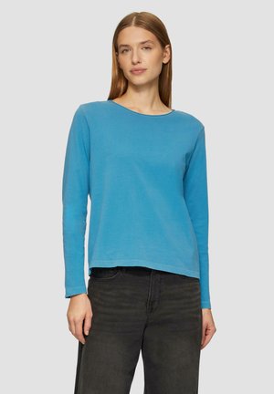 Blauwe lange mouwen shirt met een ronde halslijn en een relaxed fit. Gemaakt van zachte stof, met een zoom die net boven de taille valt.