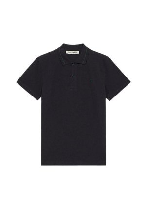 Polo shirt nero in cotone con placket a due bottoni, colletto verde a contrasto e piccolo logo sull'area sinistra del petto.