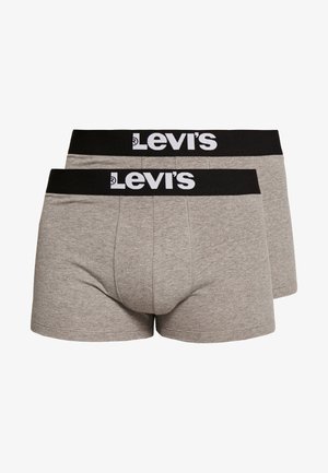 Gray cotton boxer briefs with a black waistband featuring the Levi's logo in white. Two pairs stacked, showing soft fabric and elastic fit.