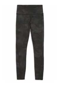 Zwarte legging met een gladde, elastische tailleband. Textuurstof met subtiele diagonale strepen, een taps toelopende pasvorm en geen zichtbare hardware.