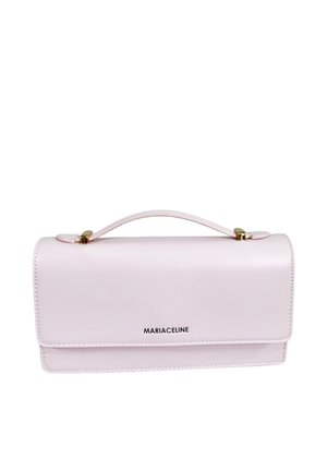 Borsa a mano rettangolare in pelle rosa pallido con manico superiore e dettagli in metallo oro, logo MARIACELINE stampato sulla patta anteriore.