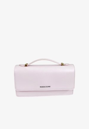 Borsa a mano rettangolare in pelle rosa pallido con manico superiore e dettagli in metallo oro, logo MARIACELINE stampato sulla patta anteriore.