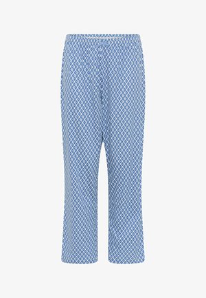 Heled sinise värvusega pidžaamapüksid, millel on valge rombikujutis. Elastne vöökoht koos nööriga. Looduslik lõige ja lühike pikkus.