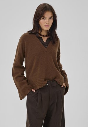 My Essential Wardrobe HUXI V-NECK - Jumper - tobacco brown