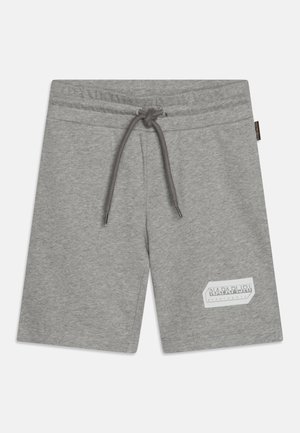 Graue Baumwollshorts mit einem elastischen Bund und Kordelzug. Mit einem weißen Logopatch vorne und einem gerade geschnittenen Design.