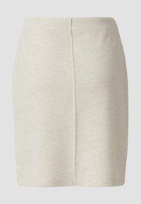 Lichtbeige stretch katoenen rok met een aansluitend ontwerp, een gladde textuur en een centrale achternaad. De zoom is recht en netjes.