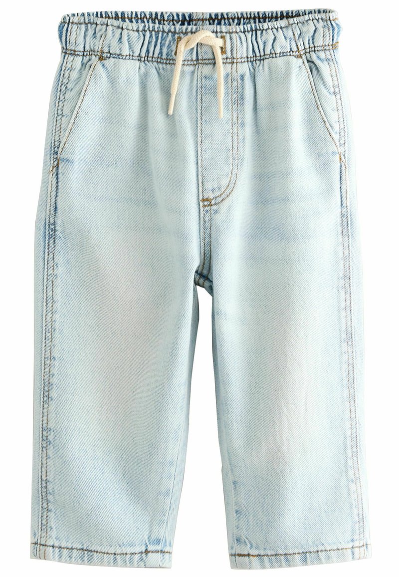 Ljus tvättade denimshorts med elastisk midja och dragsko. Har två sidofickor och kontrasterande sömmar.