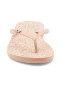 Light pink flip-flop made of rubber with textured patterns on the footbed, featuring a V-shaped thong strap and a small silver logo accent.