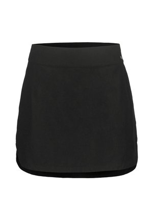 Sort nederdel med tilpasset taljebånd, lavet af blødt materiale. Har en udsvinget kant med slidser i siderne for ekstra bevægelsesfrihed. Enkel og alsidig design.