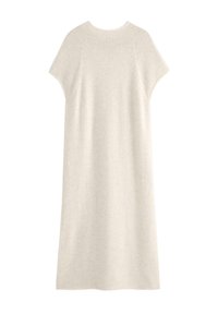 Off-white strik kjole uden ærmer med rund halsudskæring og en løs, lige silhuet.