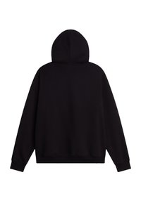 Sweat à capuche noir vu de dos avec manches longues, capuche, taille et poignets côtelés, sur fond blanc.