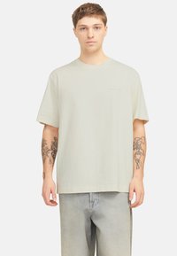 Lys grøn, kortærmet T-shirt lavet af blødt bomuld, med en afslappet pasform og subtile broderede branding på brystet.