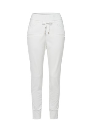 Witte slim-fit joggerbroeken met elastische tailleband, trekkoord, voorzakken met ritssluiting en geribde enkelboorden.