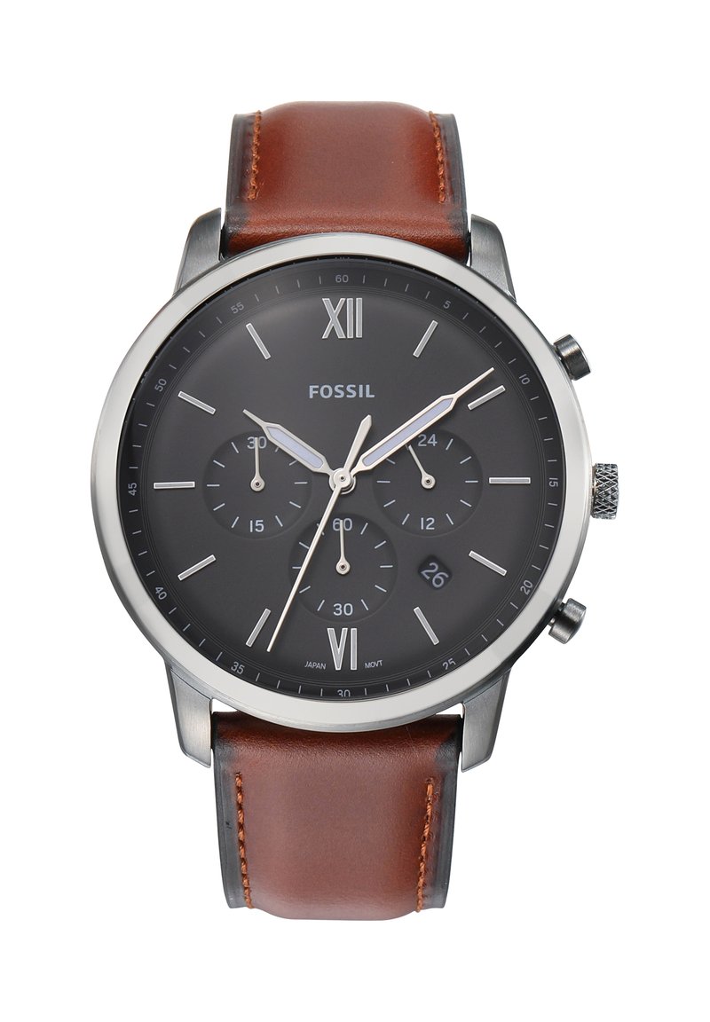 FOSSIL Orologio Neutra Chrono da uomo, movimento cronografo, cassa in acciaio inossidabile fumé da 44 mm con bracciale a maglie in acciaio