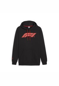 Felpa nera in cotone misto, con un grande logo rosso di Formula 1 sul davanti, stringhe regolabili e una tasca a marsupio frontale.