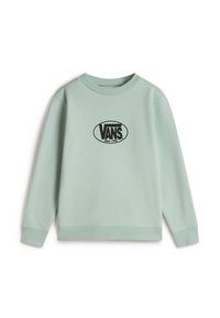 Mintgrüner Sweatshirt aus weichem Stoff mit einem schwarzen ovalen Vans-Logo auf der Brust sowie gerippten Bündchen und Saum.