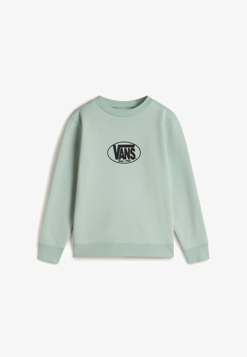Felpa verde menta realizzata in tessuto morbido, con un logo Vans nero a forma di ovale sul petto e polsini e fondo a costine.
