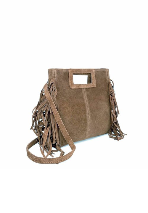 Sac à Main En Daim Avec Franges - Fabriqué En Italie, Deux Tailles, Bandoulière, Cuir Véritable