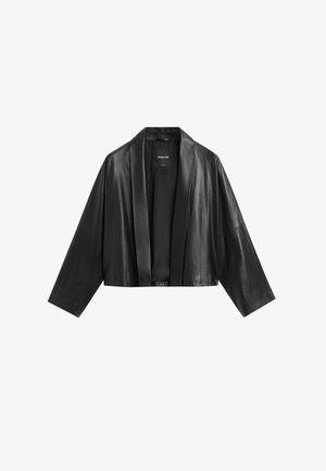 Massimo Dutti, NAPPA LEATHER LAPEL KIMONO - Leather jacket - black