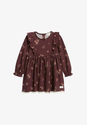 Newbie, FLORAL FRILLED DRESS - Jerseyjurk - wine red