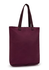 Maroon tote bag with two shoulder straps, made of durable fabric, rectangular shape, smooth texture, and a zipper closure at the bottom.