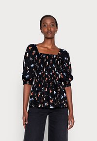 Kaffe KAMORIAN SMOCK BLOUSE - Blusa - black/blue/warm orange