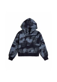 Kapuzensweatshirt in Marineblau mit strukturiertem Grafikdruck in helleren Farbtönen. Verfügt über lange Ärmel und ein kurz geschnittenes Design. Material aus Baumwollmischung.