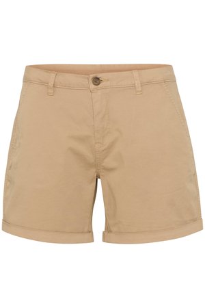 Khaki shorts van een zachte katoenmix, met een opgerolde zoom, voorkantzakken, een knoopsluiting en subtiele stikdetails.
