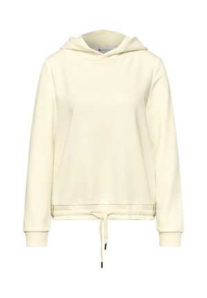 Felpa con cappuccio color crema, maniche lunghe, coulisse frontale all'orlo, polsini a costine e vestibilità ampia.