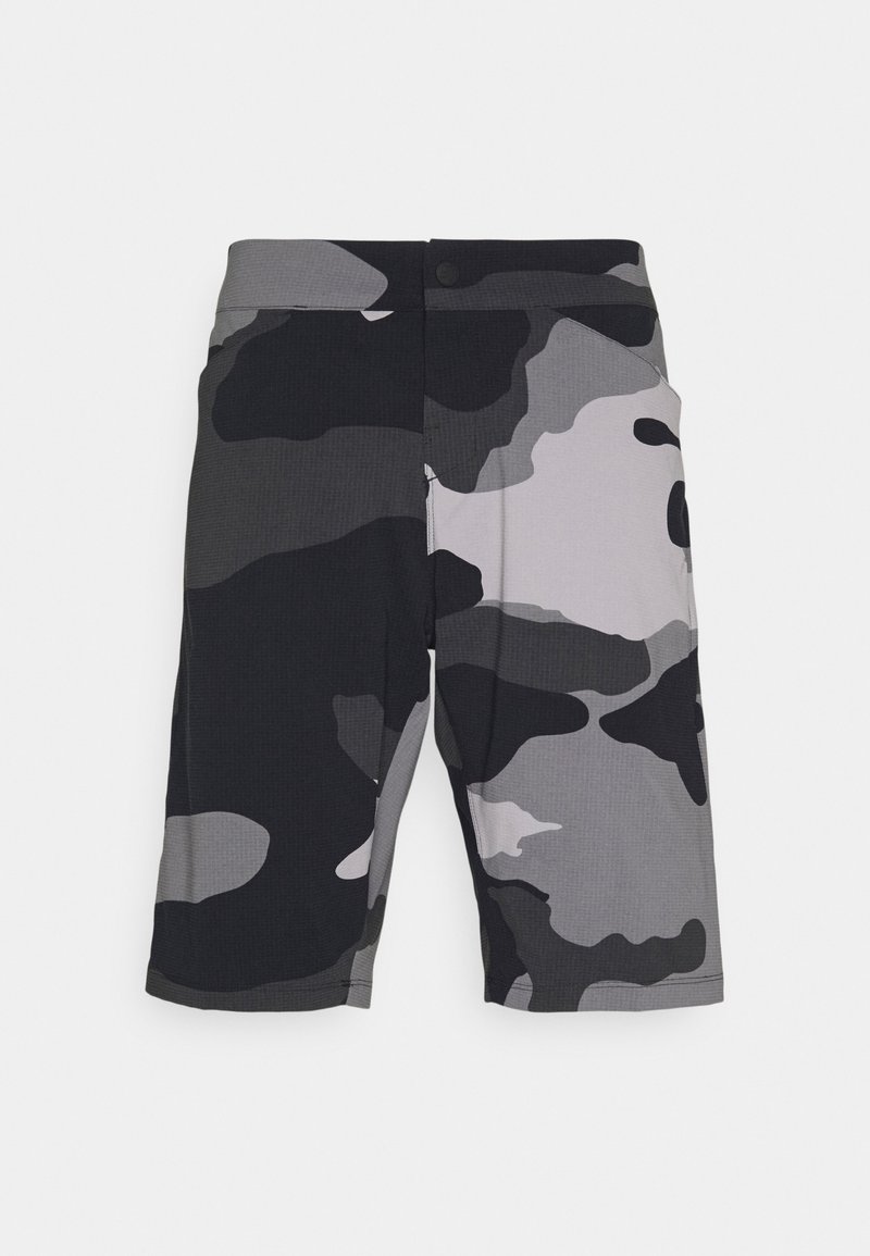 Kamouflage-short i nyanser av svart, grått och ljusgrått. Tillverkade av strukturerad tyg med knappstängning och sidofickor, knälång design.