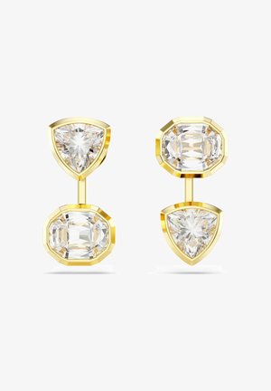 Boucles d'oreilles en ton or avec une pierre précieuse claire triangulaire et une octogonale, finition polie et design symétrique.