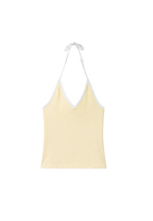 Stradivarius, FITTED HALTER TOP - Débardeur - light yellow