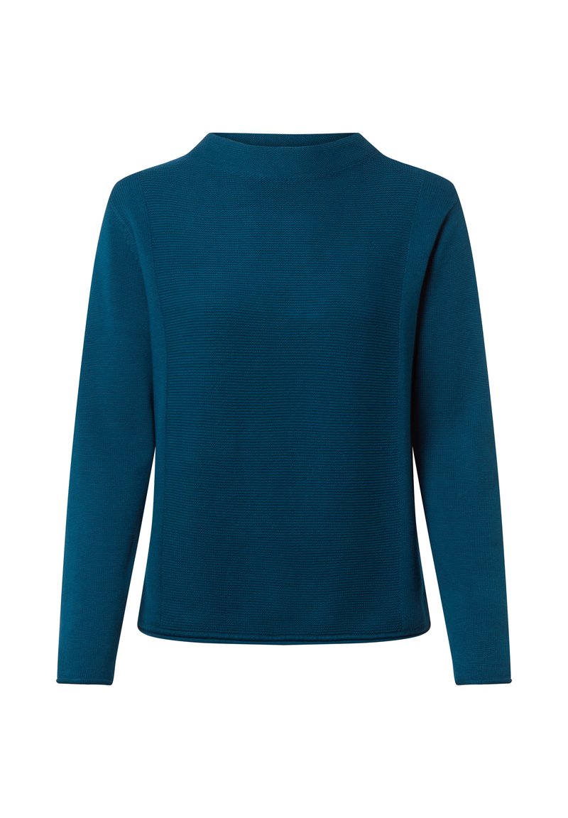 Türaqua-langärmliger Pullover mit Rundhalsausschnitt und strukturiertem Rippenmuster. Gerader Schnitt ohne sichtbare Beschläge oder Akzente. Weicher, gestrickter Stoff.