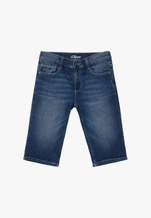 Denim bermuda shorts in donkerblauwe wassing met een vervaagde textuur, vijf pockets en een knoopsluiting. s.Oliver logo op de tailleband.